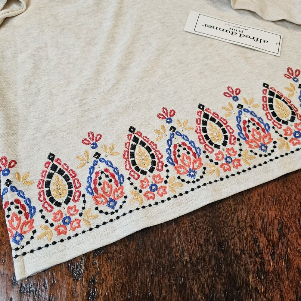 ALFRED DUNNER petite m embroidered knit top nwt boho harvest moon lagenlook - Picture 8 of 11